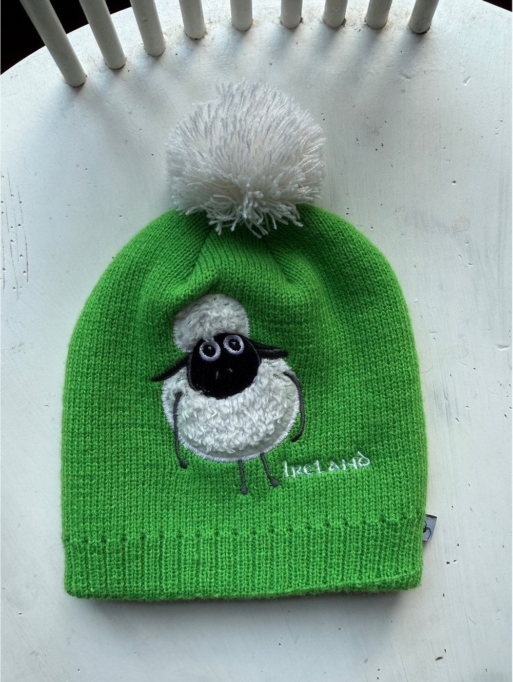Traditional Craftwear Green Wool Beanie Hat with Sheep Pom Pom